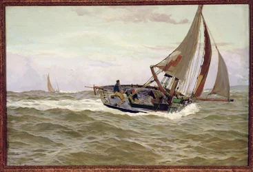 Ein Fischerboot bei starkem Wind